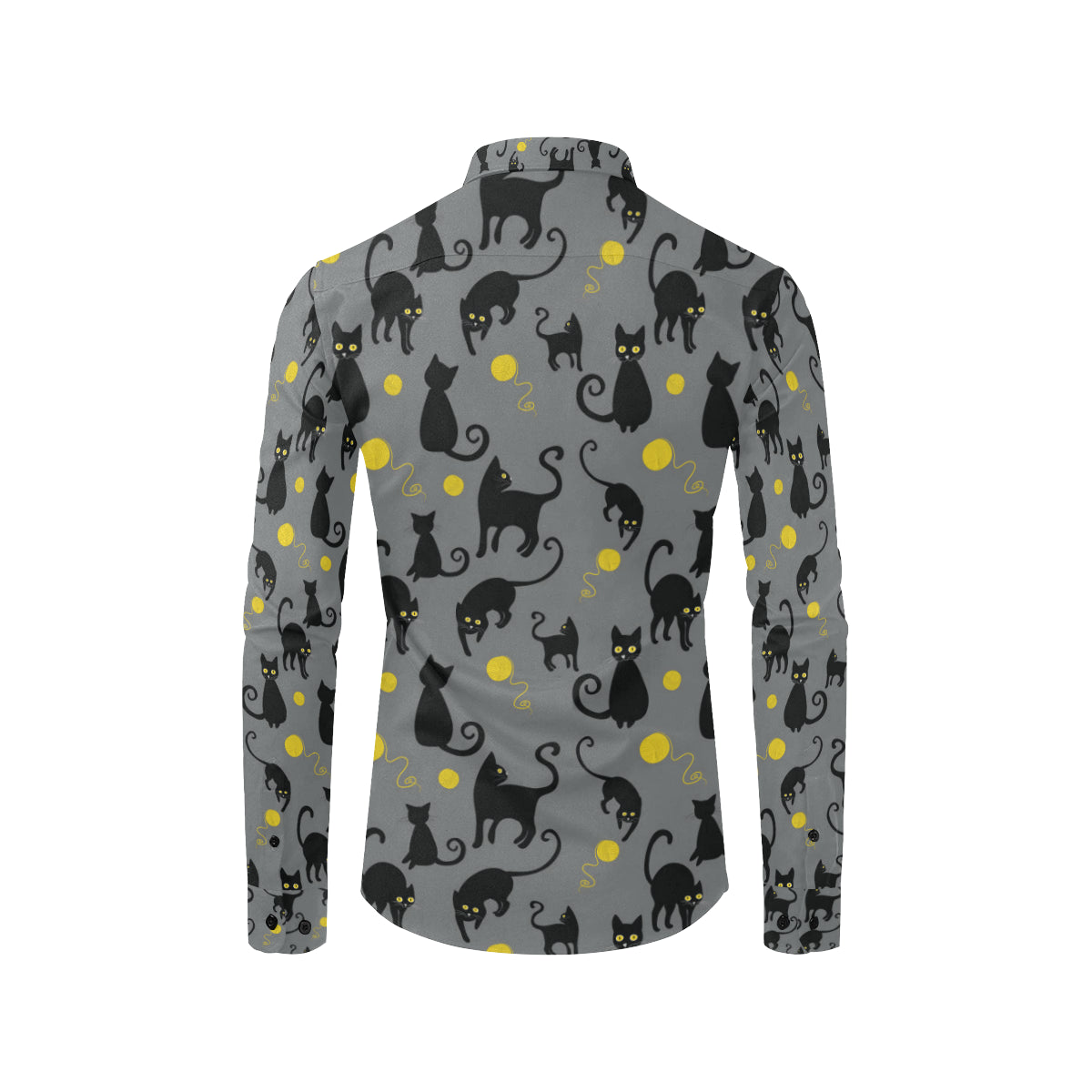 Black Cat Yellow Yarn Print Pattern Men's Long Sleeve Shirt