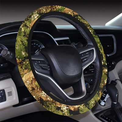 Camo Realistic Tree Forest Texture Print Steering Wheel Cover with Elastic Edge