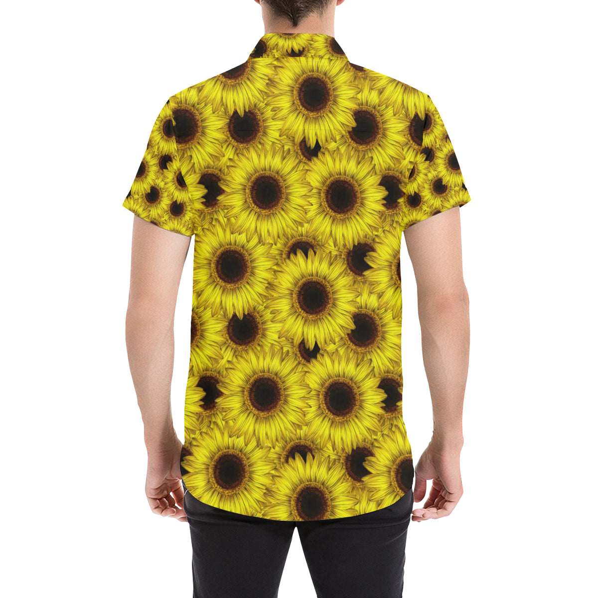 Sunflower Pattern Print Design SF011 Men's Short Sleeve Button Up Shirt