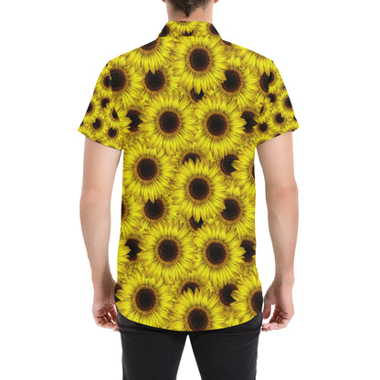 Sunflower Pattern Print Design SF011 Men's Short Sleeve Button Up Shirt