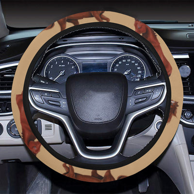 Brown Horse Print Pattern Steering Wheel Cover with Elastic Edge