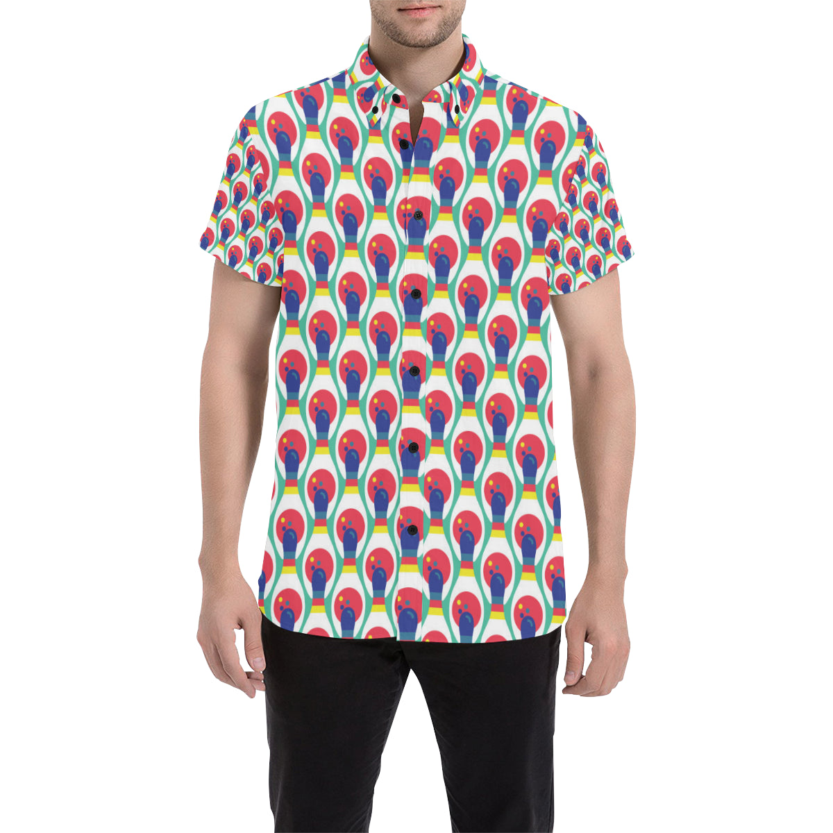Bowling Pattern Print Design 05 Men's Short Sleeve Button Up Shirt