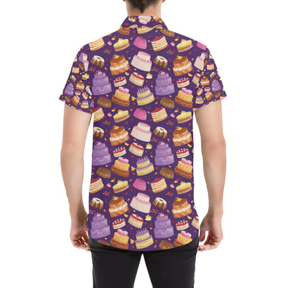 Cake Pattern Print Design 05 Men's Short Sleeve Button Up Shirt