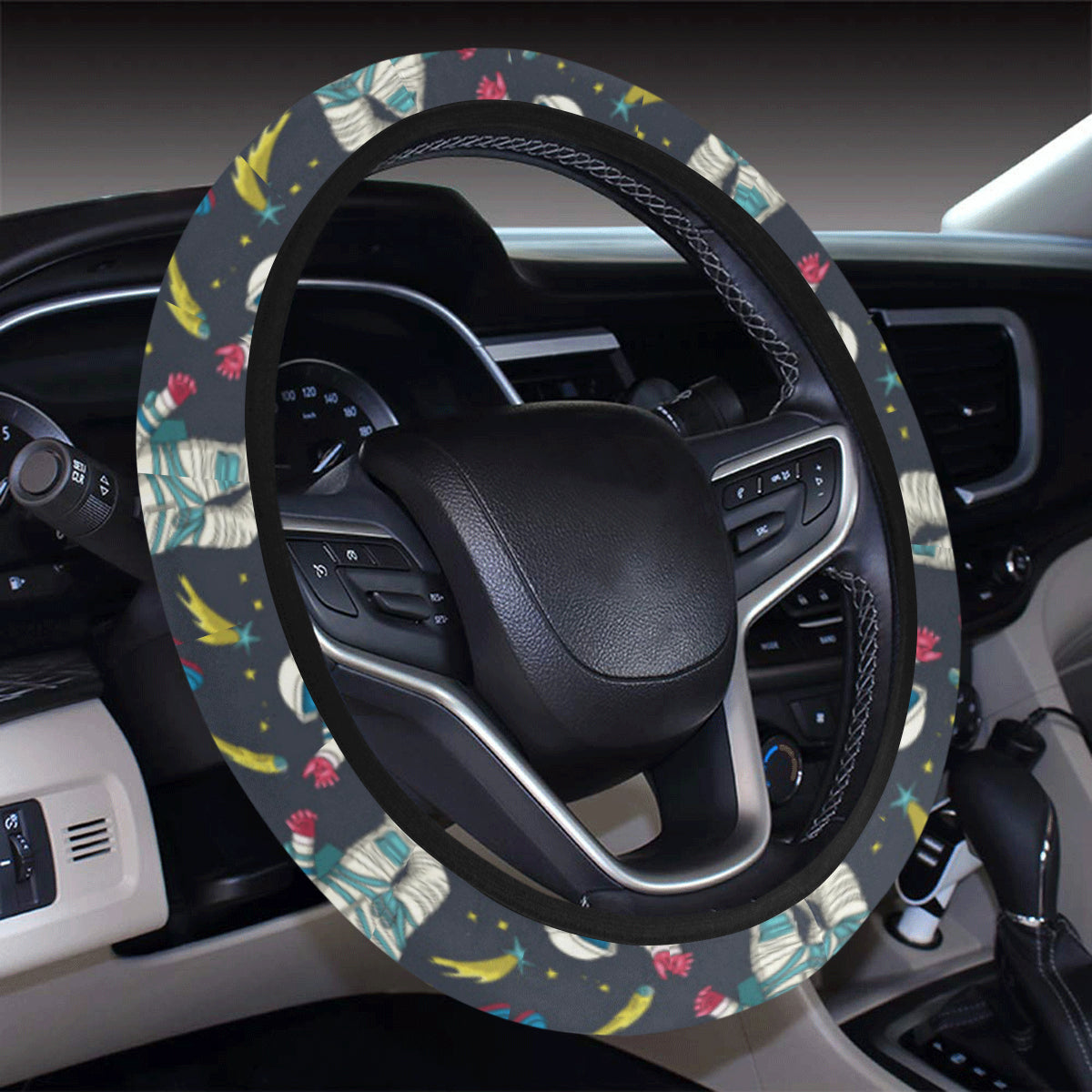 Astronaut Pattern Print Design 04 Steering Wheel Cover with Elastic Edge