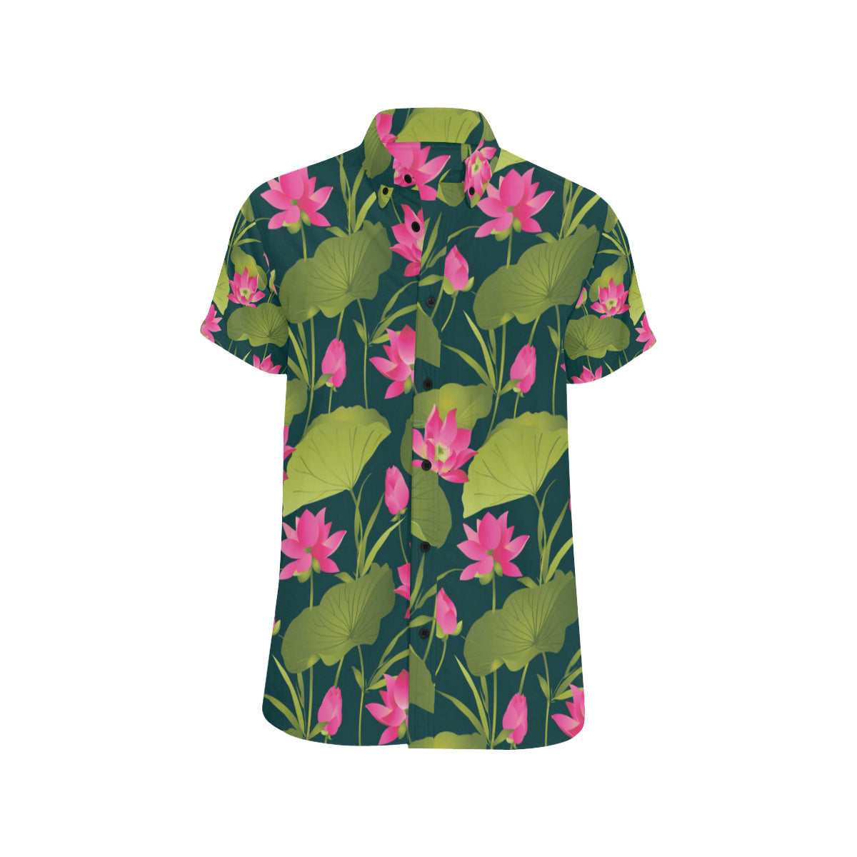 Water Lily Pattern Print Design WL09 Men's Short Sleeve Button Up Shirt