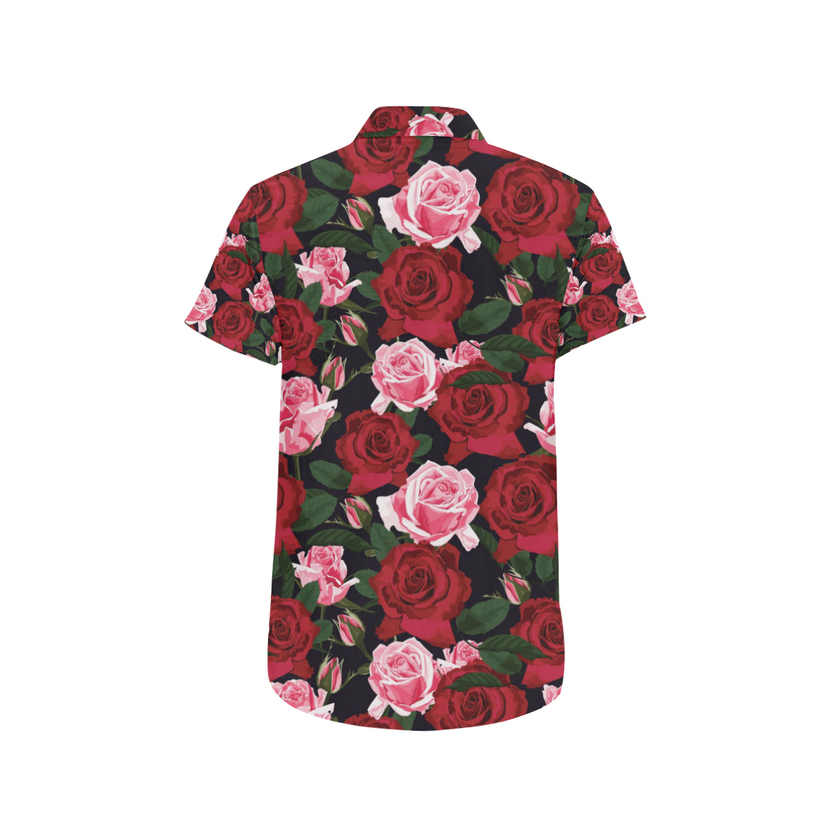 Rose Red Pink Pattern Print Design RO01 Men's Short Sleeve Button Up Shirt