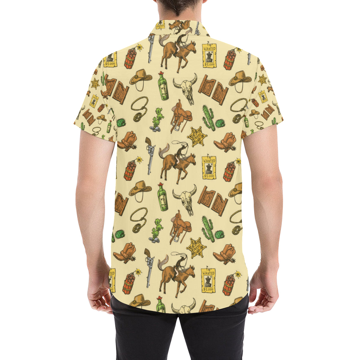 Cowboy Pattern Print Design 04 Men's Short Sleeve Button Up Shirt