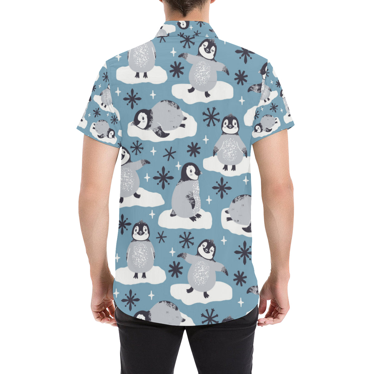 Penguin Pattern Print Design A05 Men's Short Sleeve Button Up Shirt