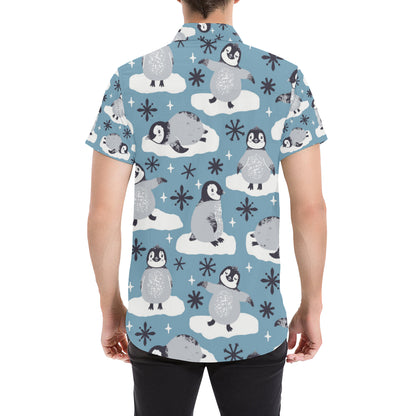 Penguin Pattern Print Design A05 Men's Short Sleeve Button Up Shirt