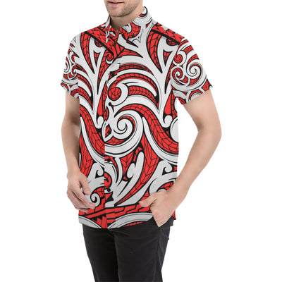 Maori Polynesian Themed Design Print Men's Short Sleeve Button Up Shirt