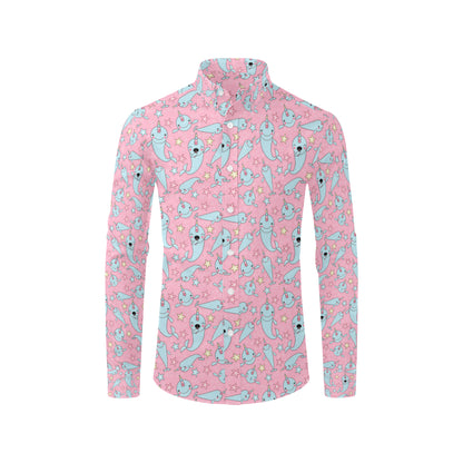 Narwhal Cartoon Cute Print Men's Long Sleeve Shirt
