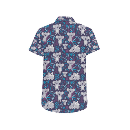 Koala Cute Themed Design Print Men's Short Sleeve Button Up Shirt