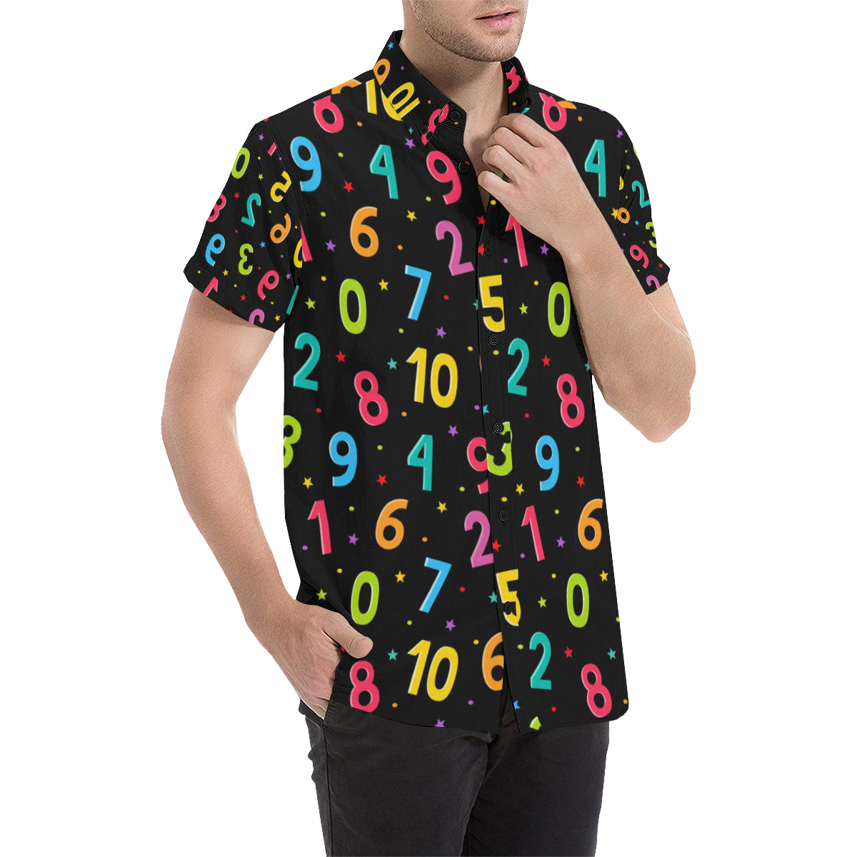Number Pattern Print Design A04 Men's Short Sleeve Button Up Shirt