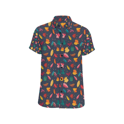 Elm Leave Colorful Print Pattern Men's Short Sleeve Button Up Shirt