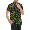 Butterfly Neon Color Print Pattern Men's Short Sleeve Button Up Shirt