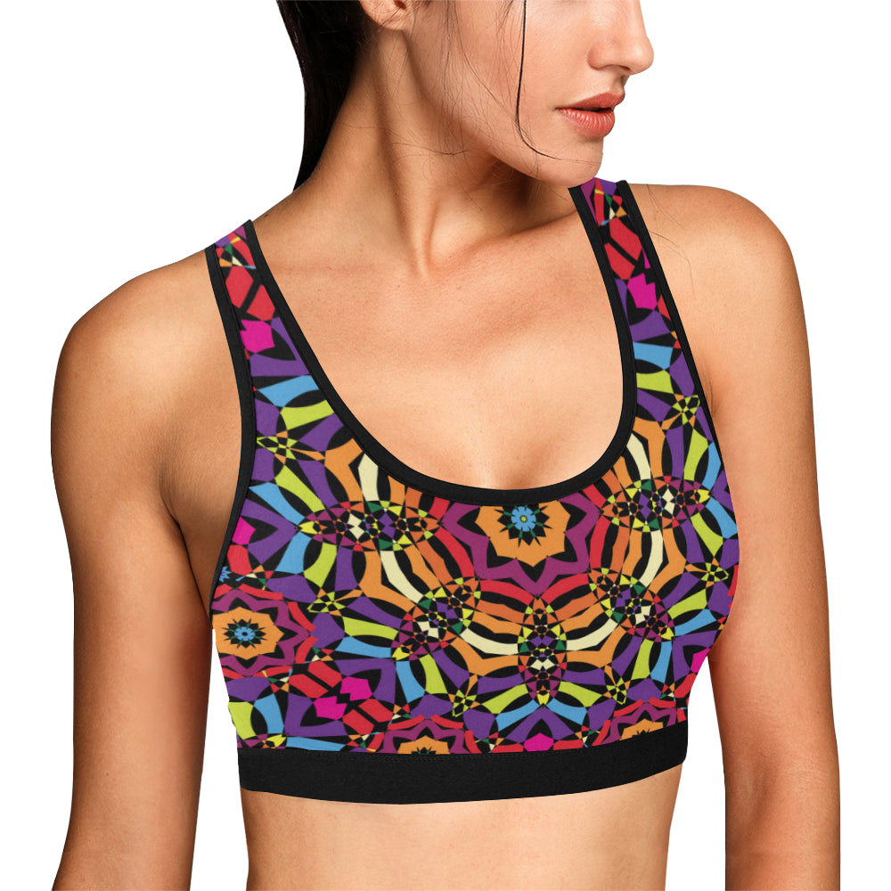 Kaleidoscope Pattern Print Design 01 Sports Bra