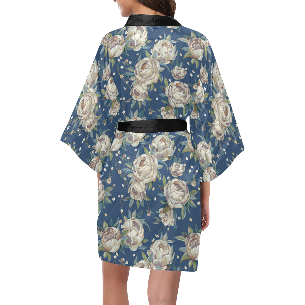 Peony Pattern Print Design A03 Women's Short Kimono