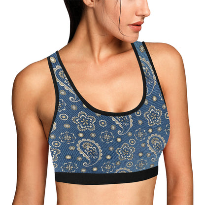 Jean Paisley Pattern Print Design 01 Sports Bra