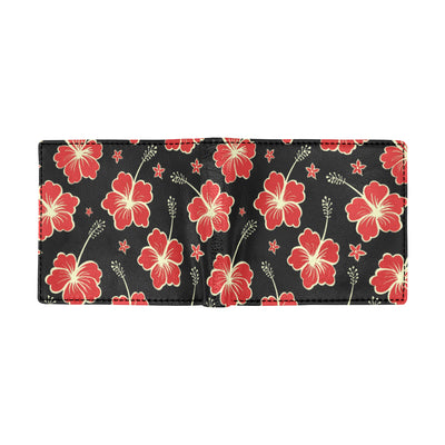 Red Hibiscus Pattern Print Design HB021 Men's ID Card Wallet