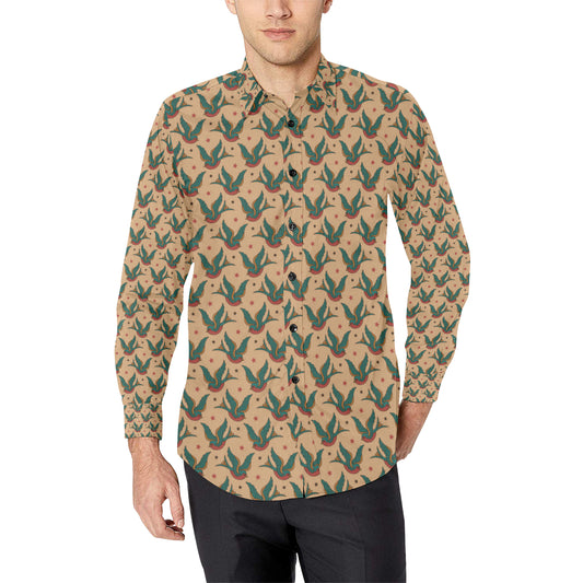 Old School Tattoo Swallow Design Men's Long Sleeve Shirt