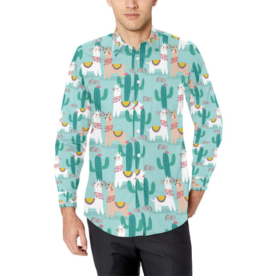 Llama Cactus Pattern Print Design 08 Men's Long Sleeve Shirt