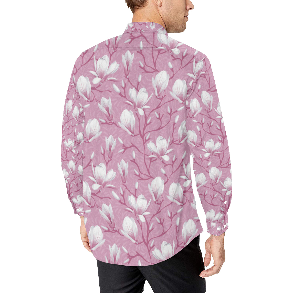 Magnolia Pattern Print Design MAG05 Men's Long Sleeve Shirt