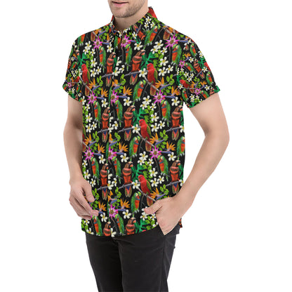 Parrot Design Print Men's Short Sleeve Button Up Shirt