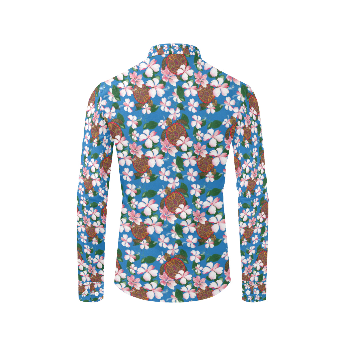 Sea Turtle Pink Hibiscus Hawaiian Print Men's Long Sleeve Shirt