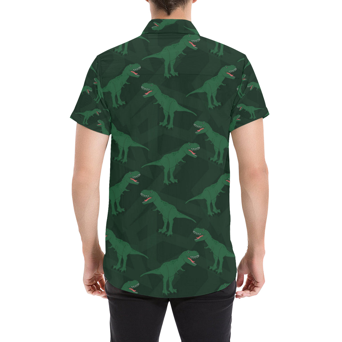 T Rex Pattern Print Design A06 Men's Short Sleeve Button Up Shirt