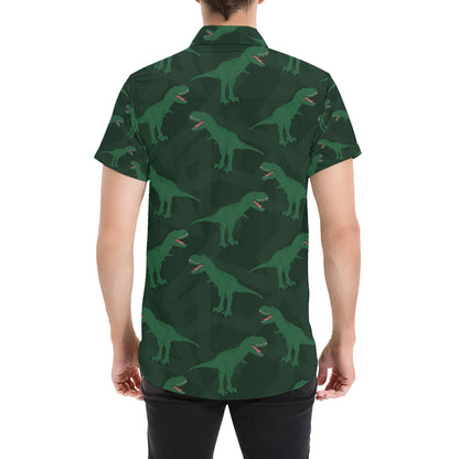 T Rex Pattern Print Design A06 Men's Short Sleeve Button Up Shirt