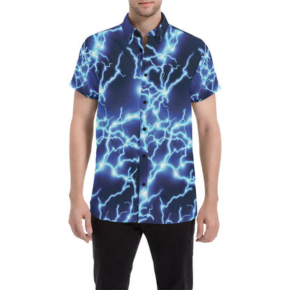 Lightning Thunder Pattern Print Design 04 Men's Short Sleeve Button Up Shirt
