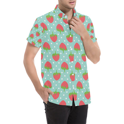 Strawberry Pattern Print Design SB06 Men's Short Sleeve Button Up Shirt