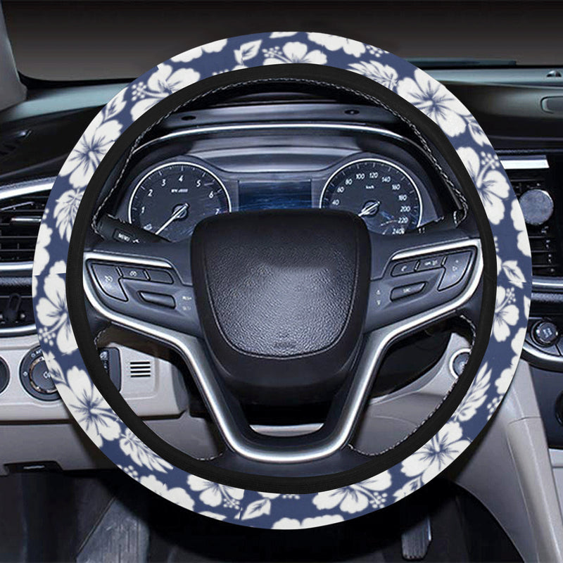 Hibiscus Blue Hawaiian Flower Style Steering Wheel Cover with Elastic Edge