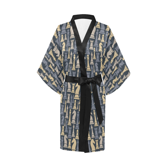 Chess Pattern Print Design 04 Women's Short Kimono