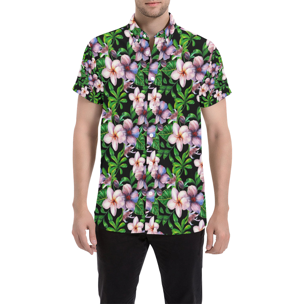 Plumeria Pattern Print Design PM01 Men's Short Sleeve Button Up Shirt