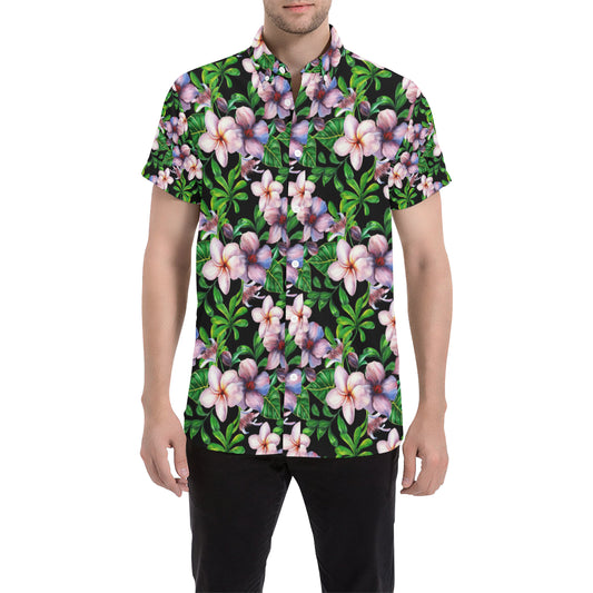 Plumeria Pattern Print Design PM01 Men's Short Sleeve Button Up Shirt