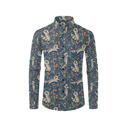 Raccoon Pattern Print Design A02 Men's Long Sleeve Shirt