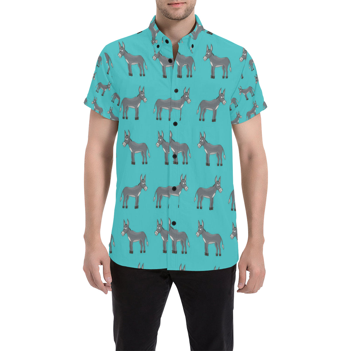 Donkey Pattern Print Design 01 Men's Short Sleeve Button Up Shirt