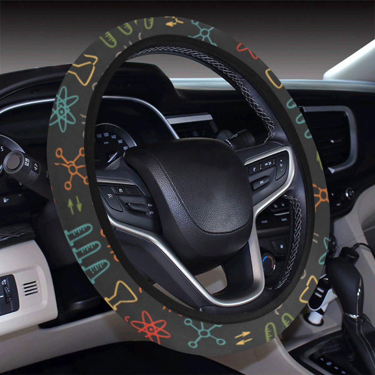 Chemical Pattern Print Design 03 Steering Wheel Cover with Elastic Edge