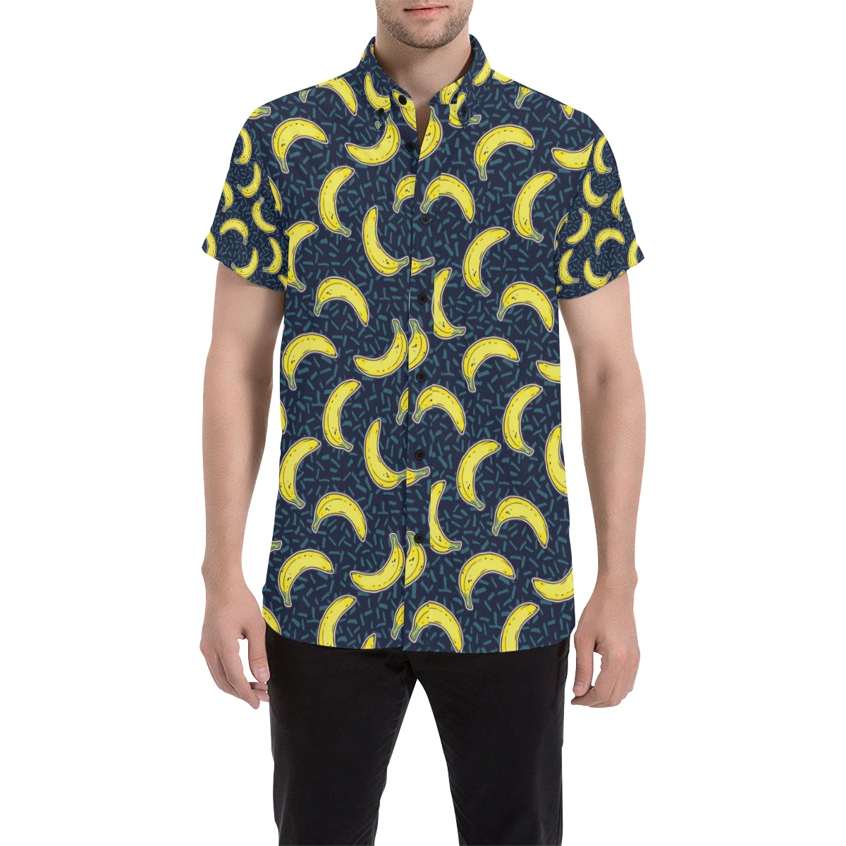 Banana Pattern Print Design BA09 Men's Short Sleeve Button Up Shirt