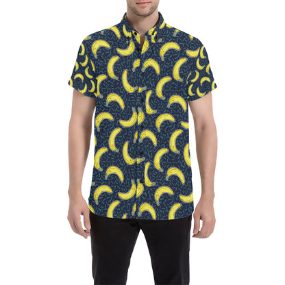 Banana Pattern Print Design BA09 Men's Short Sleeve Button Up Shirt