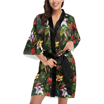 Magnolia Pattern Print Design 02 Women's Short Kimono
