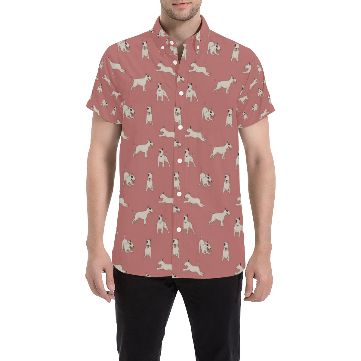 Bull Terriers Pattern Print Design 09 Men's Short Sleeve Button Up Shirt