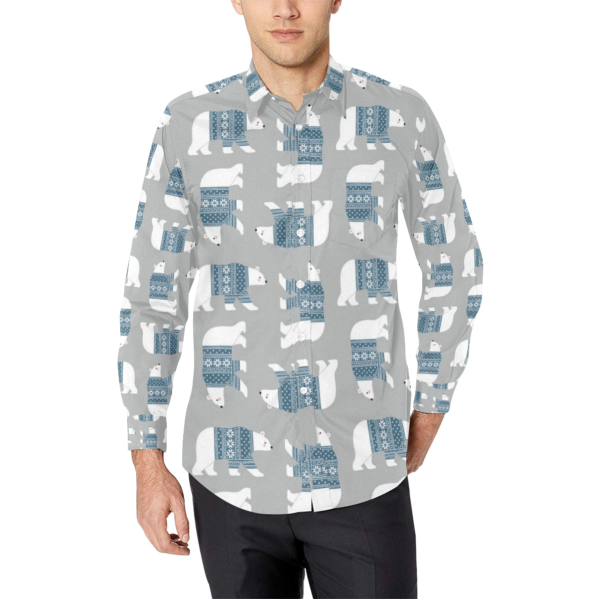 Polar Bear Pattern Print Design A03 Men's Long Sleeve Shirt