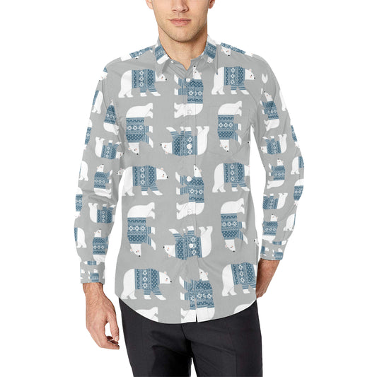 Polar Bear Pattern Print Design A03 Men's Long Sleeve Shirt
