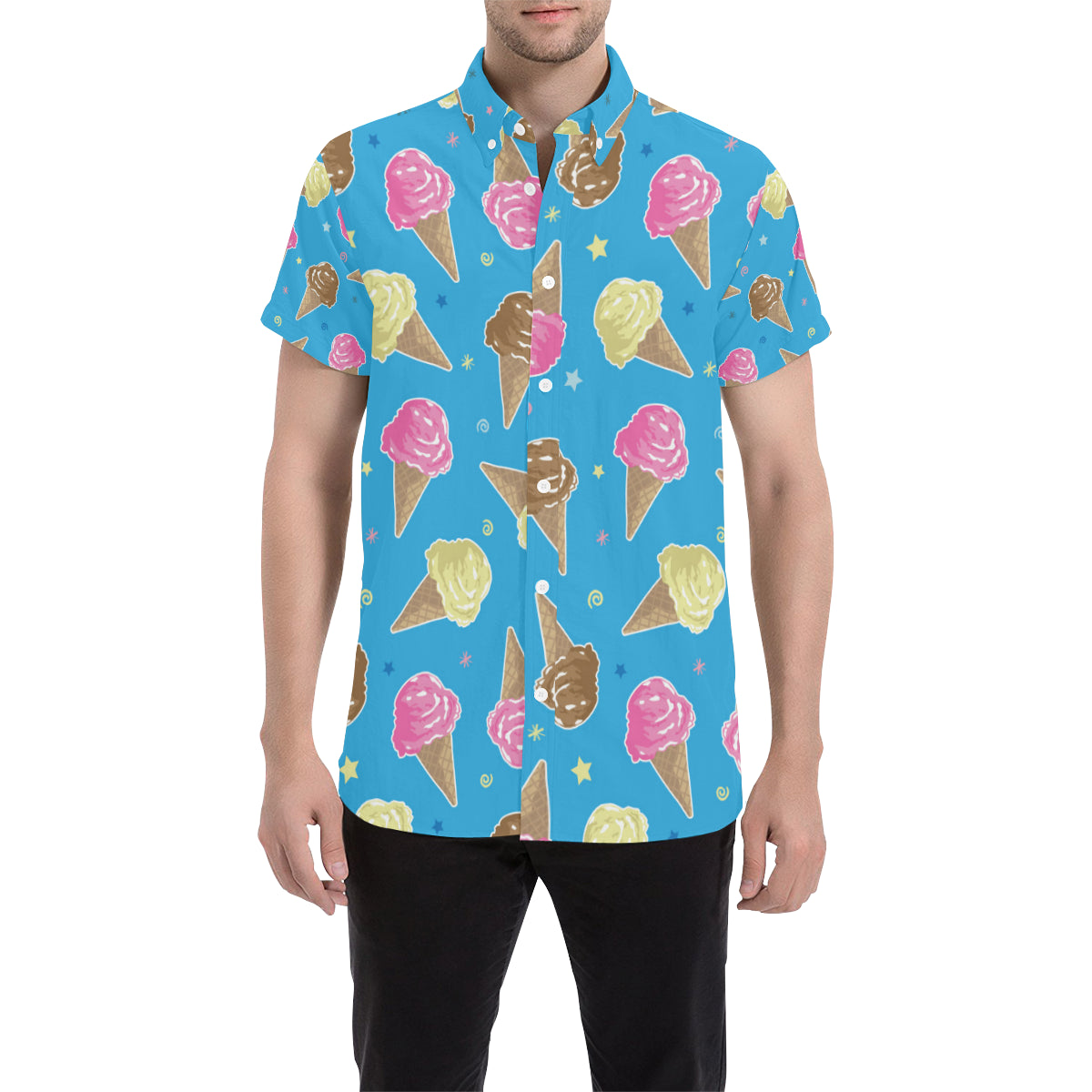 Ice Cream Pattern Print Design 01 Men's Short Sleeve Button Up Shirt