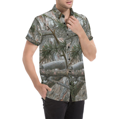 Camo Realistic Tree Forest Pattern Men's Short Sleeve Button Up Shirt