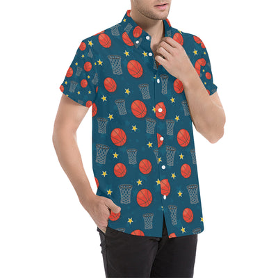 Basketball Classic Print Pattern Men's Short Sleeve Button Up Shirt