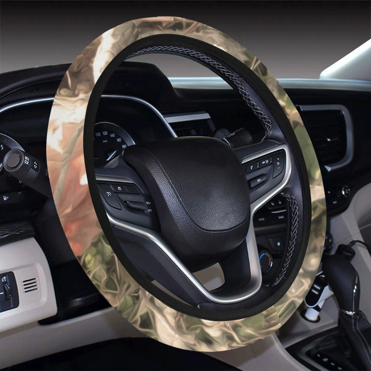 Camouflage Realistic Tree Authumn Print Steering Wheel Cover with Elastic Edge