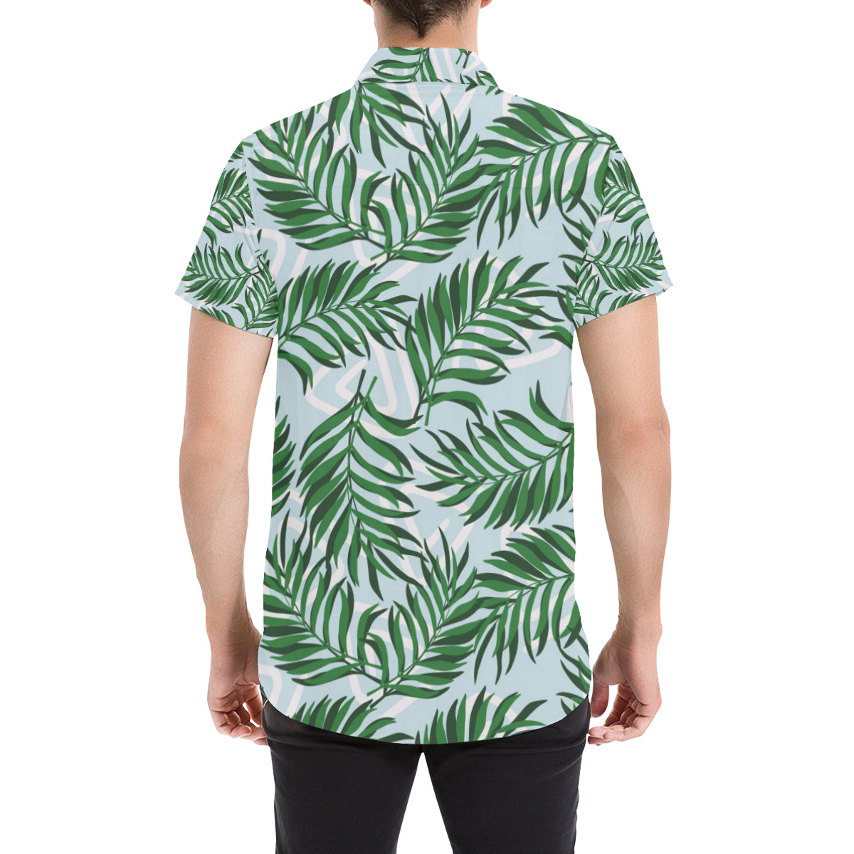 Palm Leaves Pattern Print Design PL06 Men's Short Sleeve Button Up Shirt